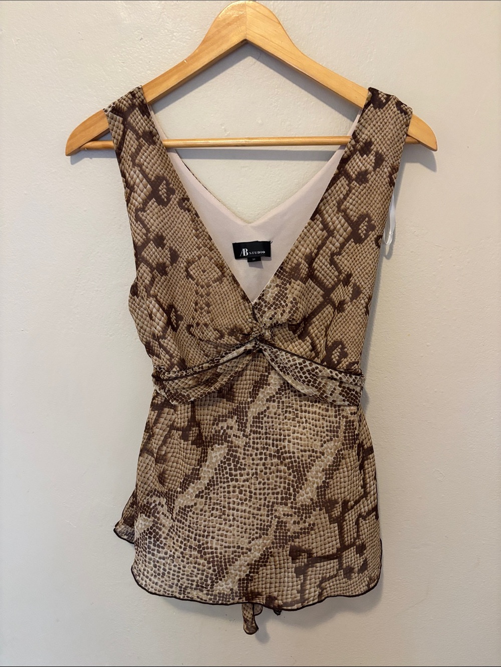 AB Studio Brown & Cream Snake-Print V-Neck Twist Front Top